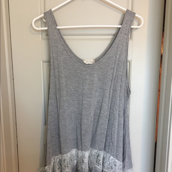 Heather Gray & Lace Cotton Top - Picture 3 of 5